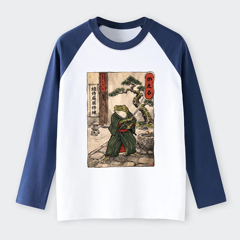 Kyoto-Lion Samurai Frog Training Raglan Long Sleeve T-shirt