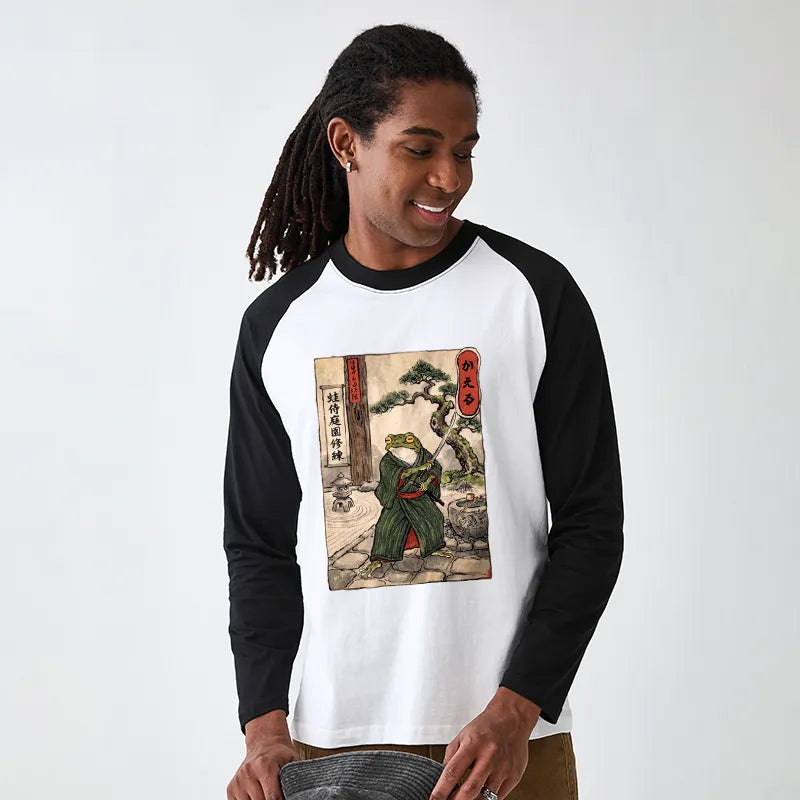 Kyoto-Lion Samurai Frog Training Raglan Long Sleeve T-shirt