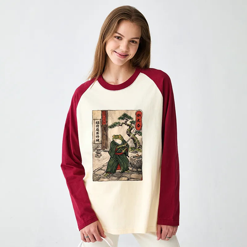 Kyoto-Lion Samurai Frog Training Raglan Long Sleeve T-shirt