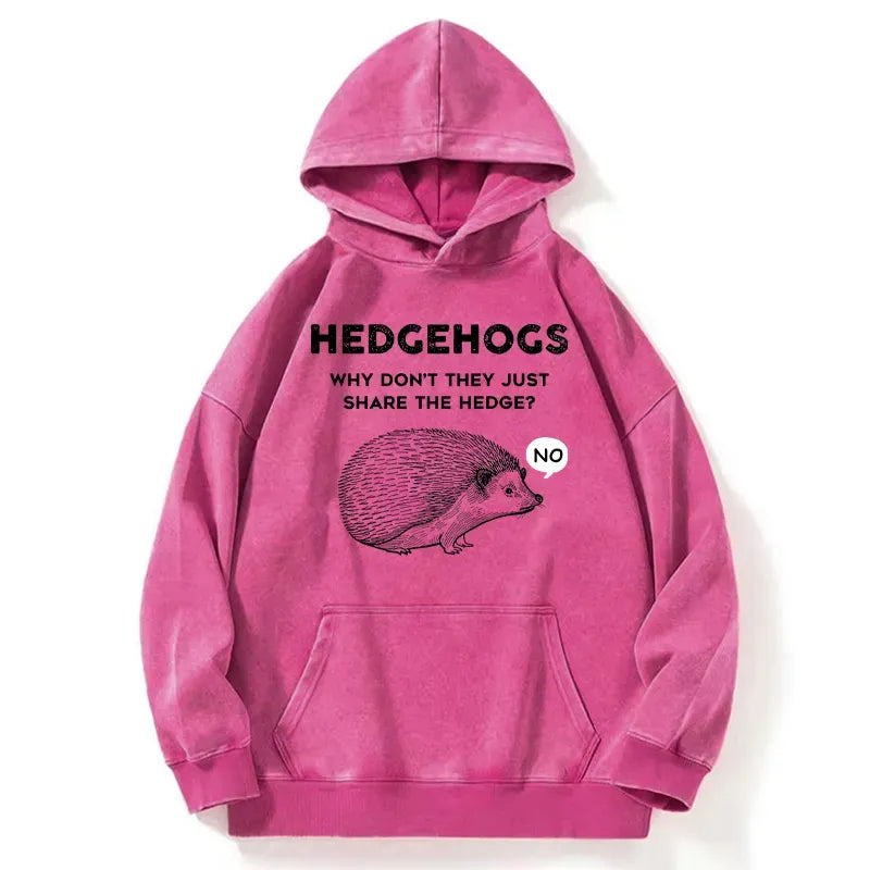 Kyoto-Lion Funny Hedgehog Washed Hoodie