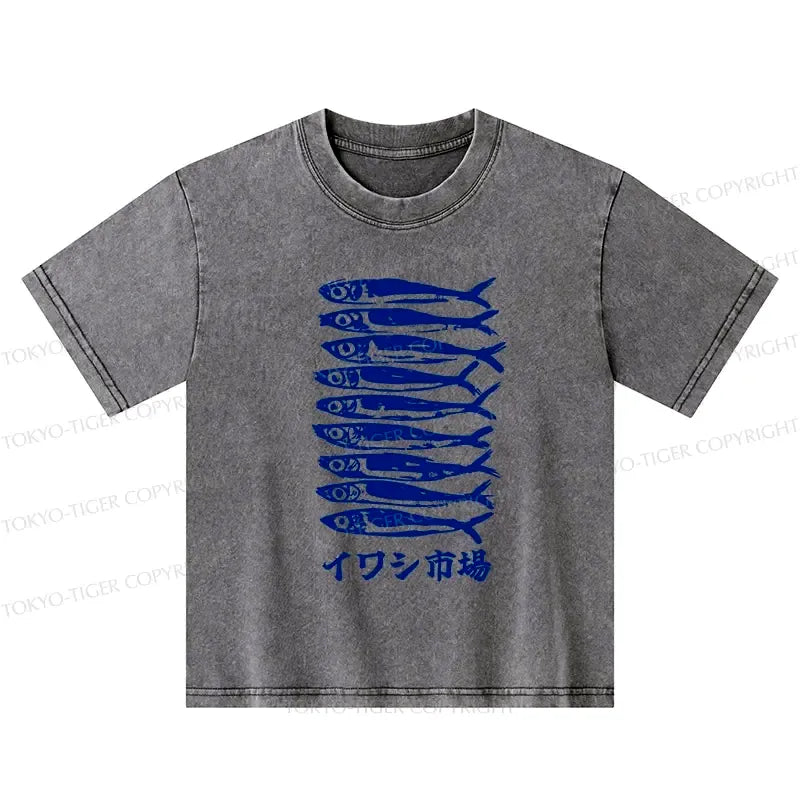 Kyoto-Lion Sardine Market Kids Washed T-Shirt