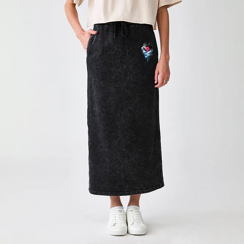 Kyoto-Lion Vinyl Records And Waves Washed Terry Skirt
