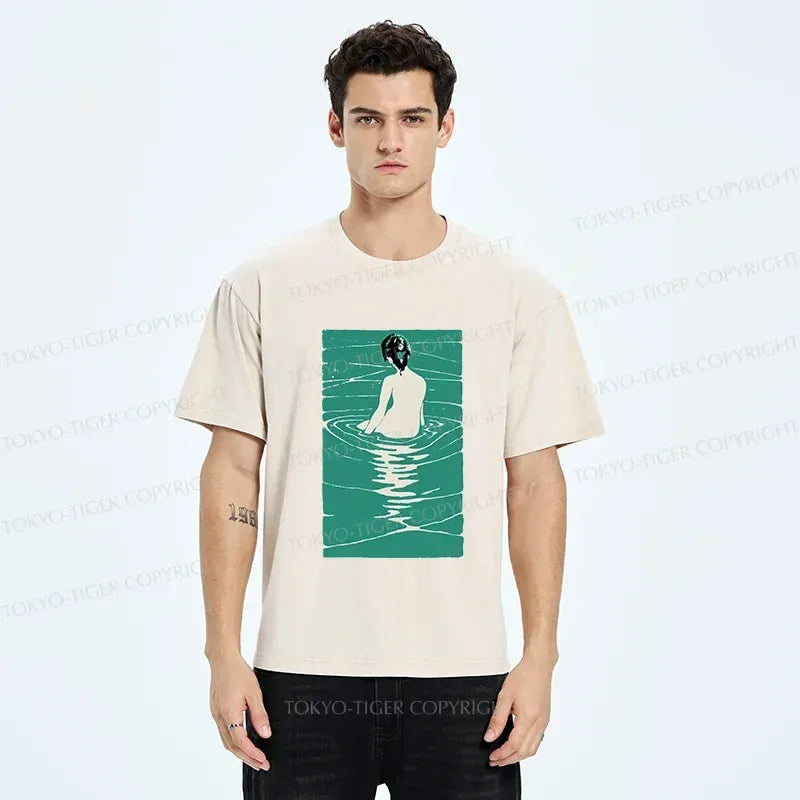 Kyoto-Lion Woodcut Japanese Art Washed T-Shirt
