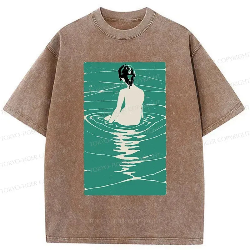 Kyoto-Lion Woodcut Japanese Art Washed T-Shirt