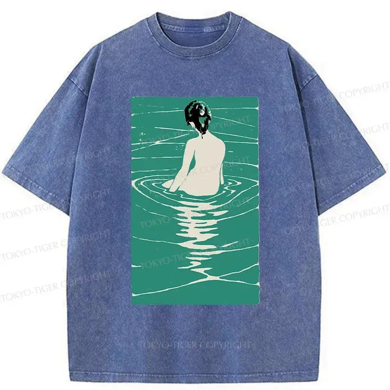 Kyoto-Lion Woodcut Japanese Art Washed T-Shirt