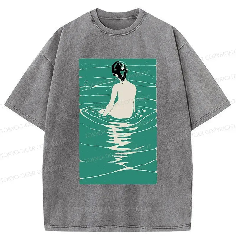 Kyoto-Lion Woodcut Japanese Art Washed T-Shirt