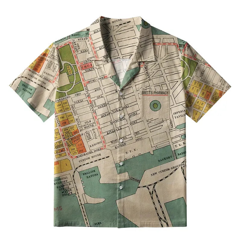 Kyoto-Lion Yokohama City Planning Map Aloha Hawaiian Shirt