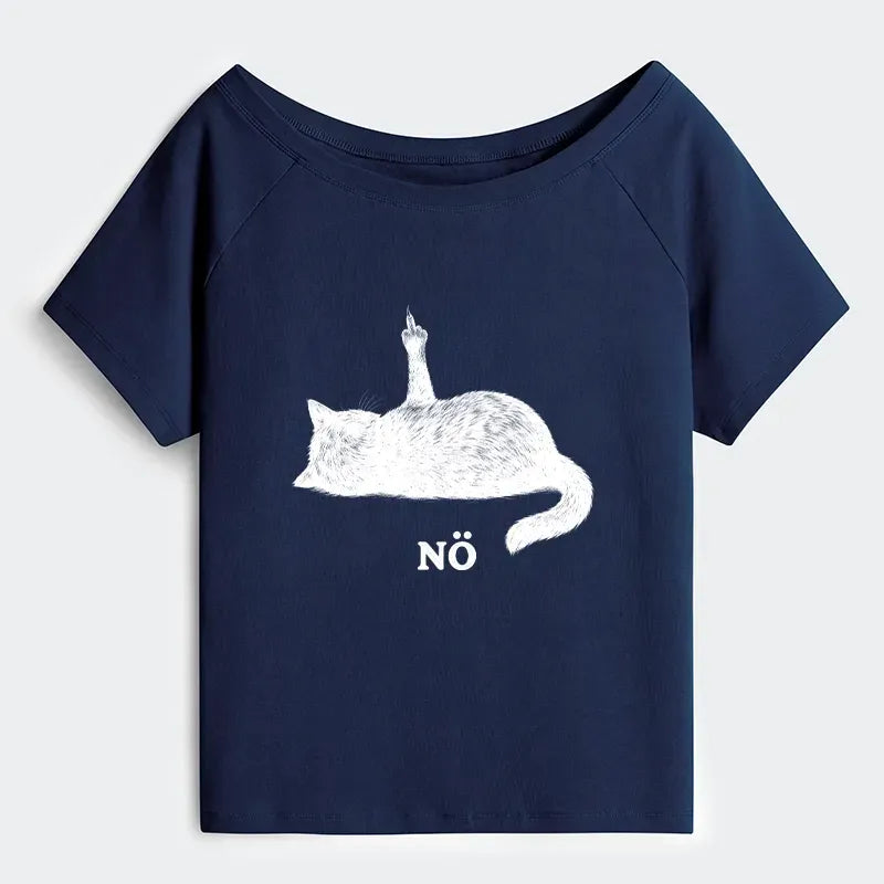 Japanese Cat Off Shoulder T-Shirt