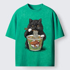 Japanese Black Cat Washed T-Shirt