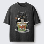 Japanese Black Cat Washed T-Shirt
