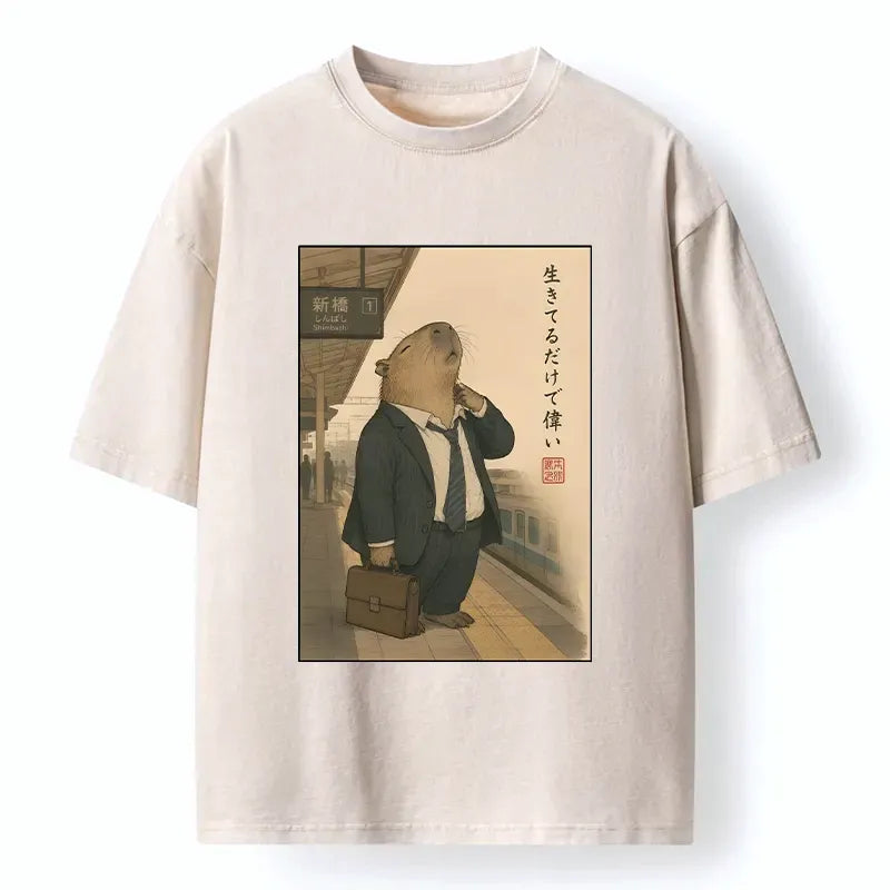 washed capybara t-shirt for daily wear