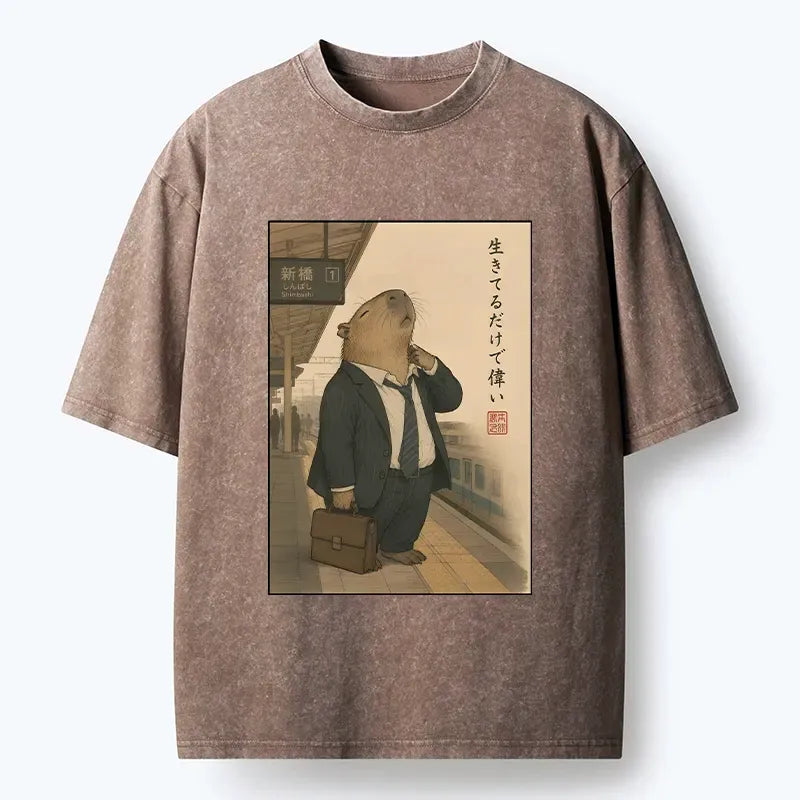 funny capybara office worker meme t-shirt