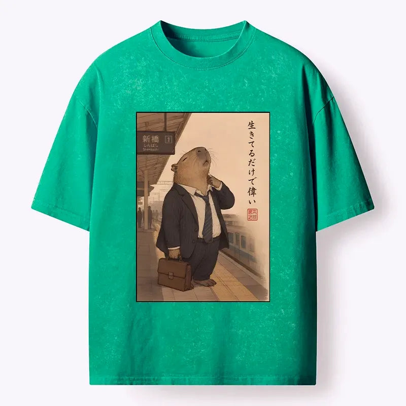 washed capybara t-shirt for daily wear