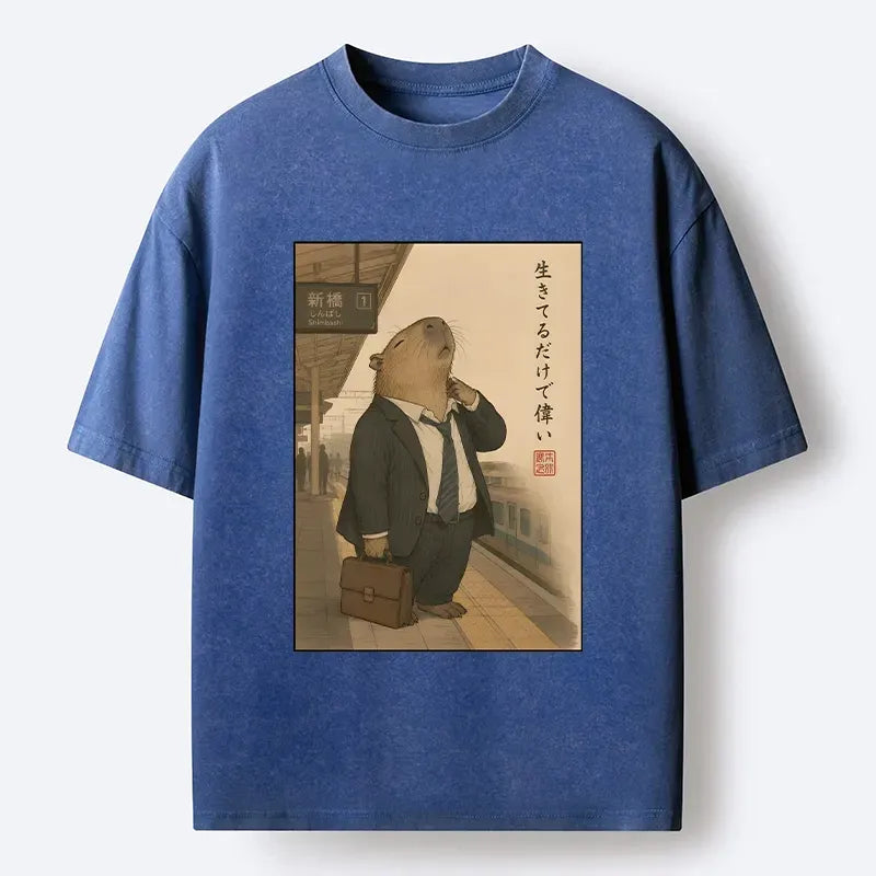 funny capybara office worker meme t-shirt
