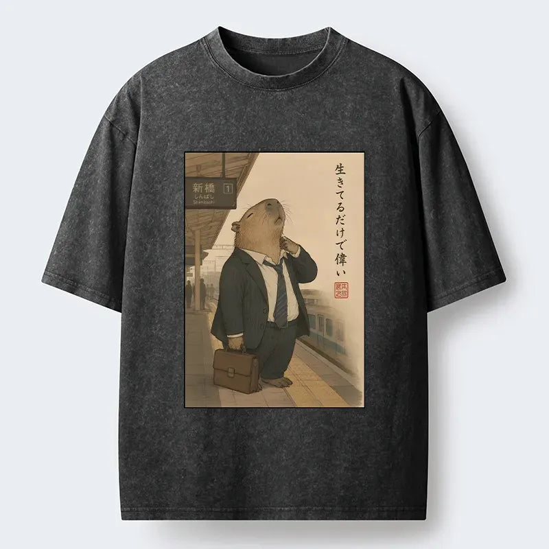 washed capybara t-shirt for daily wear