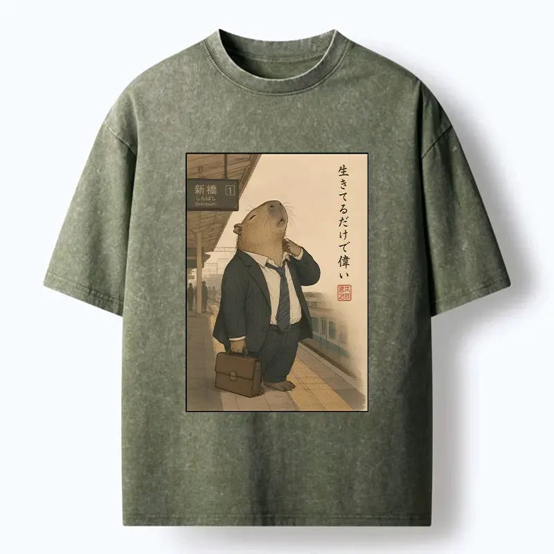 washed capybara t-shirt for daily wear
