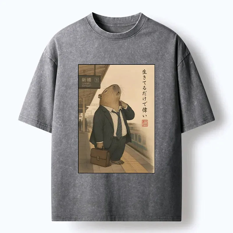 funny capybara office worker meme t-shirt