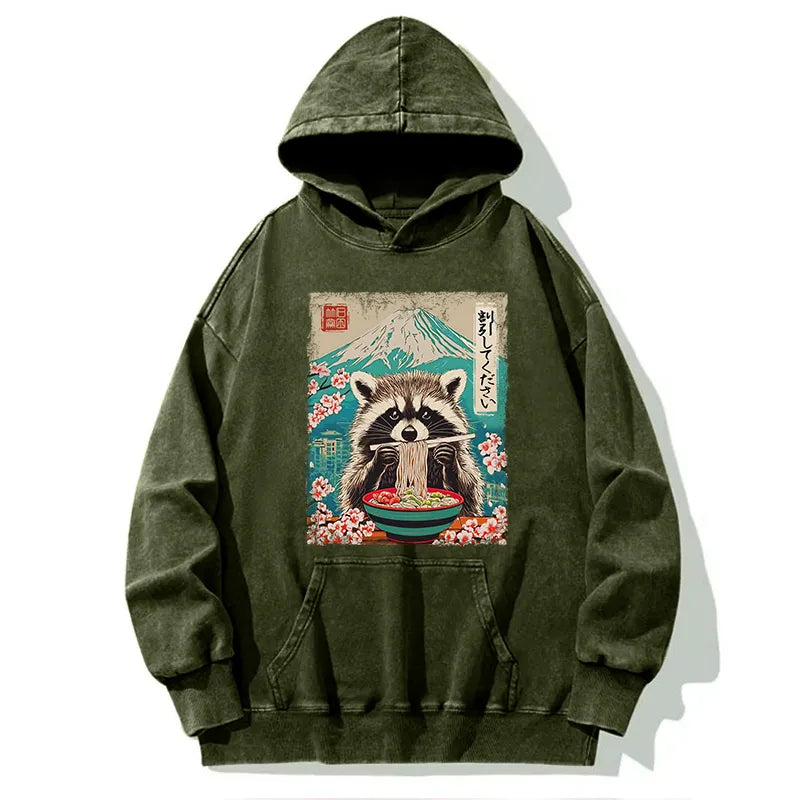 Kyoto-Lion Please Give Raccoon A Discount Washed Hoodie