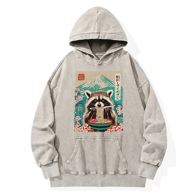 Kyoto-Lion Please Give Raccoon A Discount Washed Hoodie