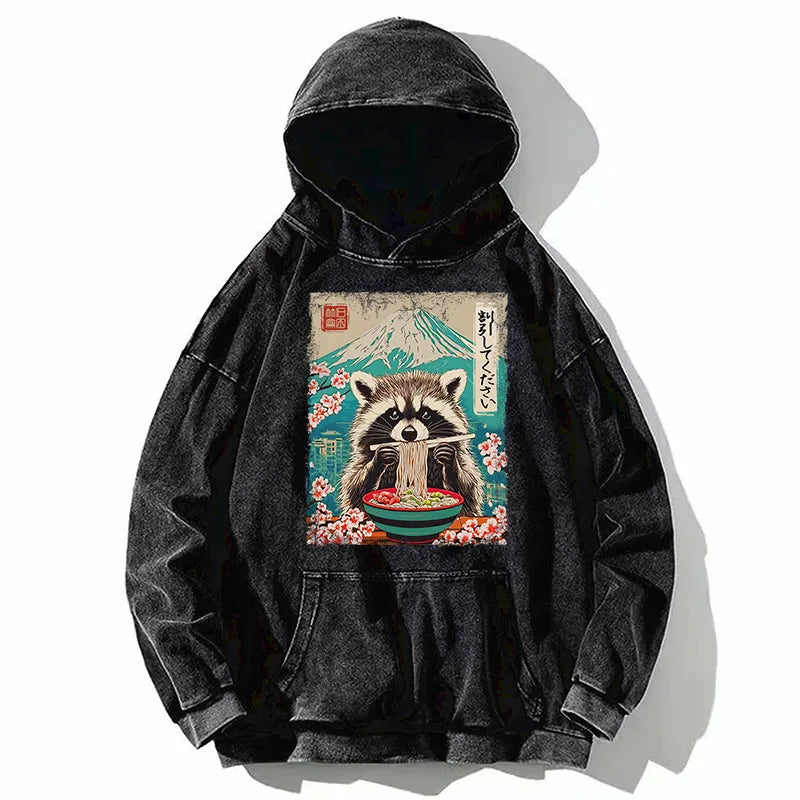 Kyoto-Lion Please Give Raccoon A Discount Washed Hoodie