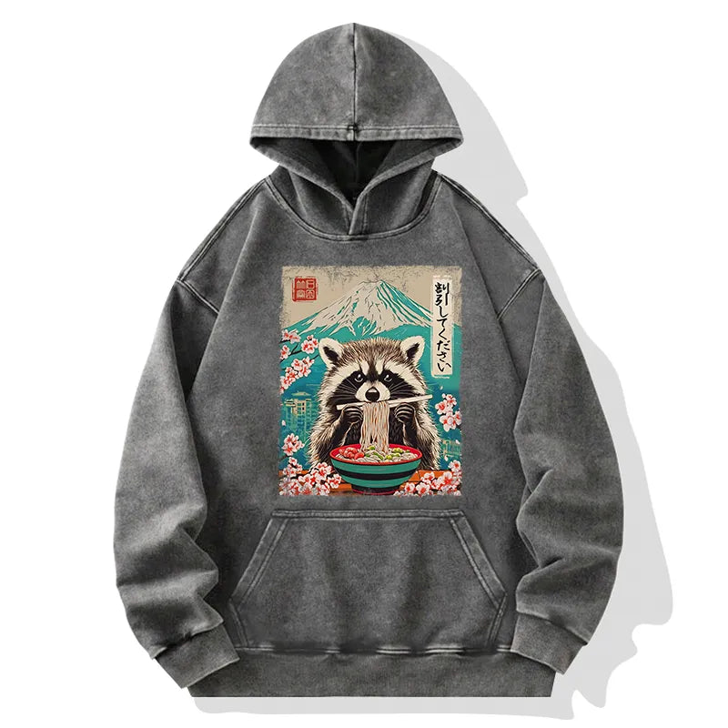 Kyoto-Lion Please Give Raccoon A Discount Washed Hoodie