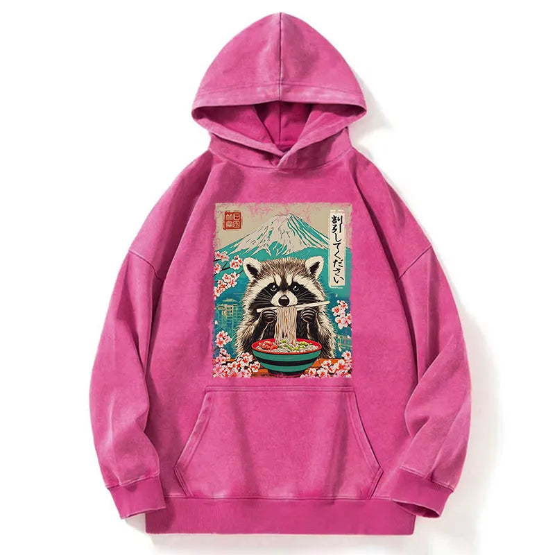 Kyoto-Lion Please Give Raccoon A Discount Washed Hoodie
