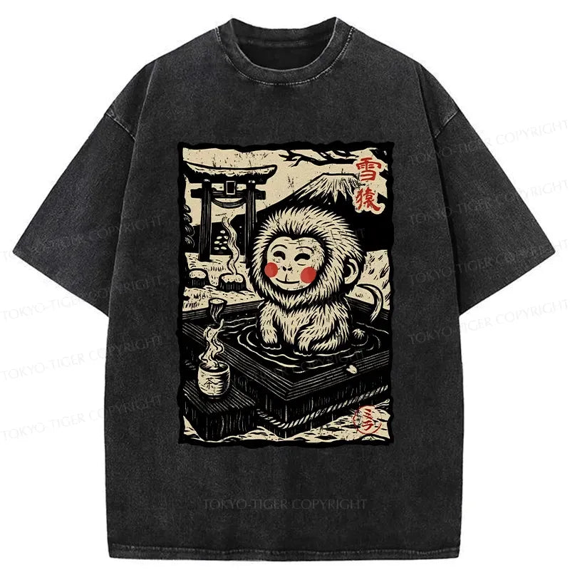 Kyoto-Lion Japanese Snow Monkey Washed T-Shirt