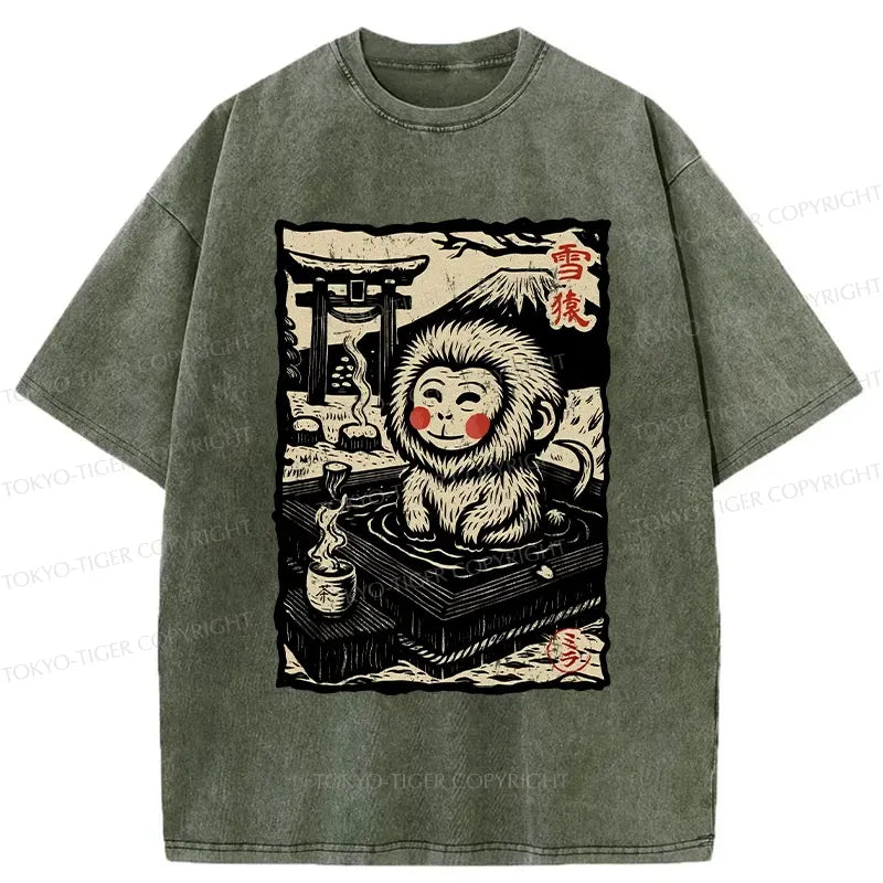 Kyoto-Lion Japanese Snow Monkey Washed T-Shirt