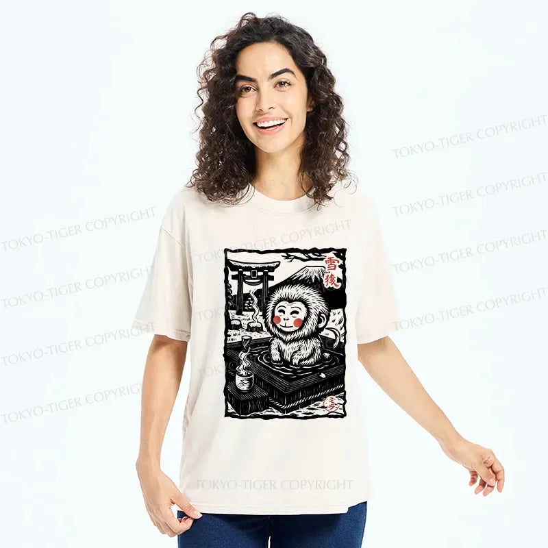 Kyoto-Lion Japanese Snow Monkey Washed T-Shirt