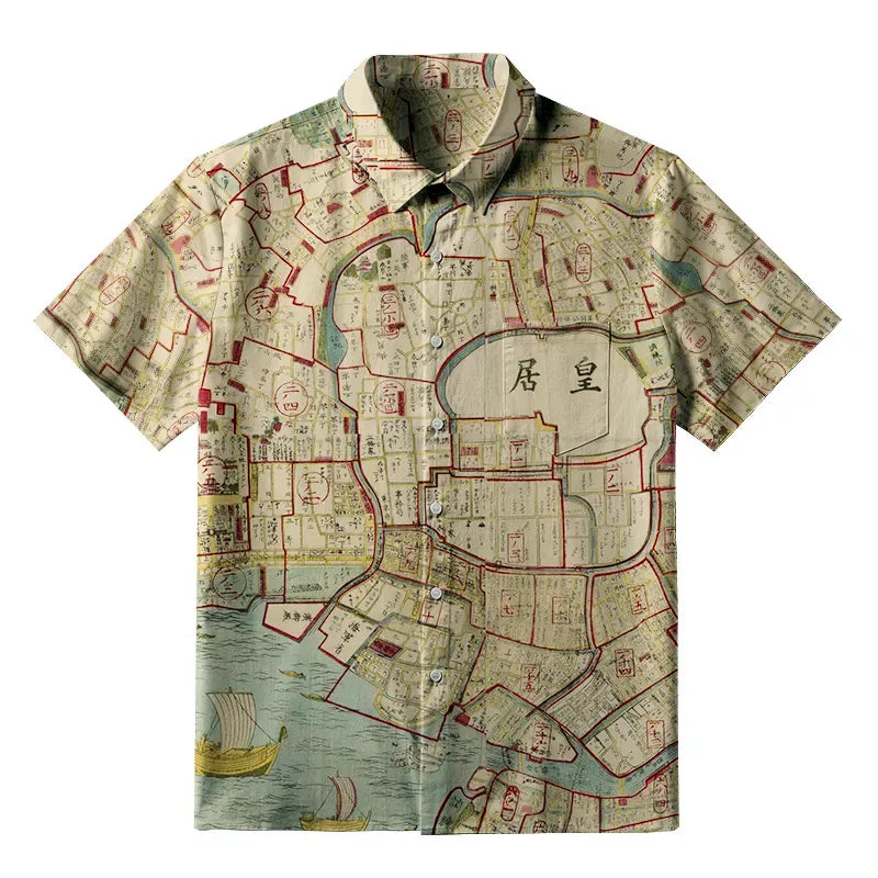 Vintage Japanese Map Button-up Shirt