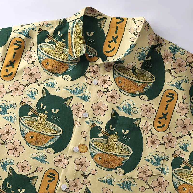 Vintage Japanese ramen cat shirt gift for him