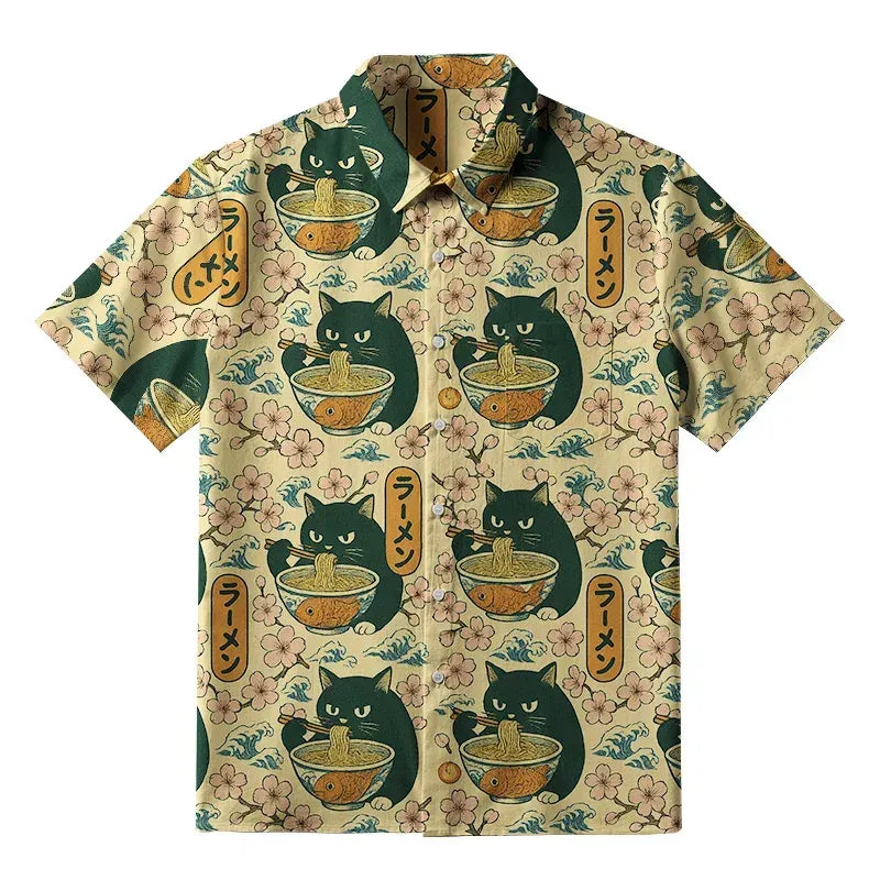 Vintage Japanese ramen cat shirt gift for him
