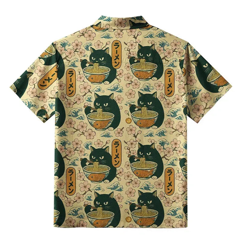Vintage Japanese ramen cat shirt gift for him