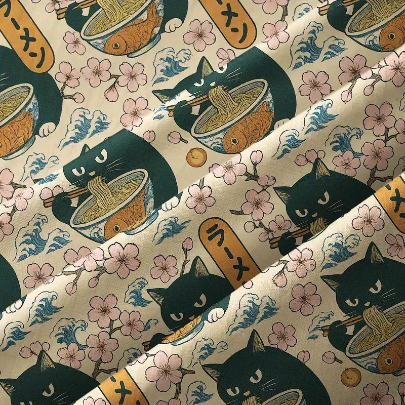 Japanese cat button-up shirt for vacation