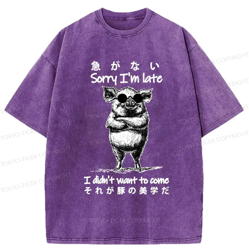 Kyoto-Lion Funny Late Pig Washed T-Shirt