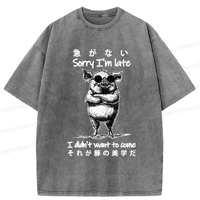 Kyoto-Lion Funny Late Pig Washed T-Shirt
