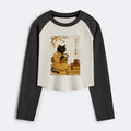 Kyoto-Lion Cat Heart Full Of Coffee Women's Crop Raglan T-Shirt