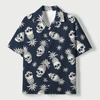 Kyoto-Lion Pineapple Skull Cuban Collar Shirt