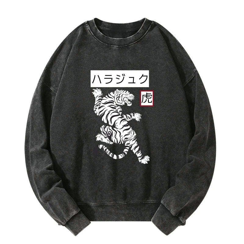 Kyoto-Lion White Tiger Washed Sweatshirt