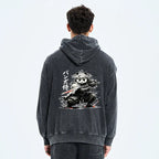 Kyoto-Lion Panda Samurai Warrior Washed Zip Hoodie
