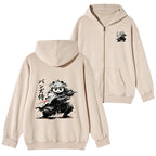 Kyoto-Lion Panda Samurai Warrior Washed Zip Hoodie