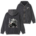 Kyoto-Lion Panda Samurai Warrior Washed Zip Hoodie