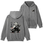 Kyoto-Lion Panda Samurai Warrior Washed Zip Hoodie