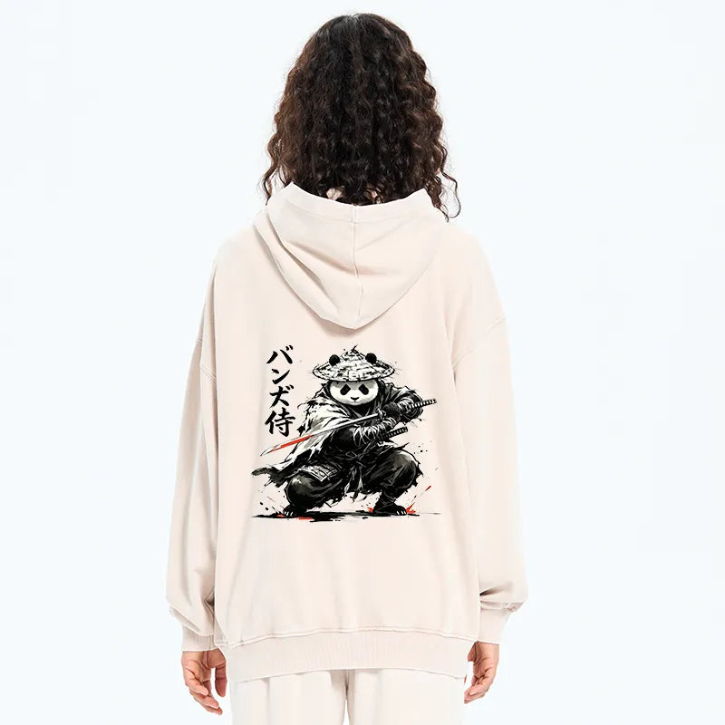 Kyoto-Lion Panda Samurai Warrior Washed Zip Hoodie
