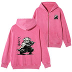 Kyoto-Lion Panda Samurai Warrior Washed Zip Hoodie