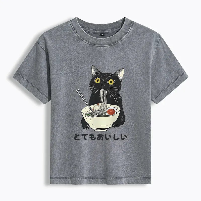Cats Eat Ramen Noodles Women's Washed T-Shirt