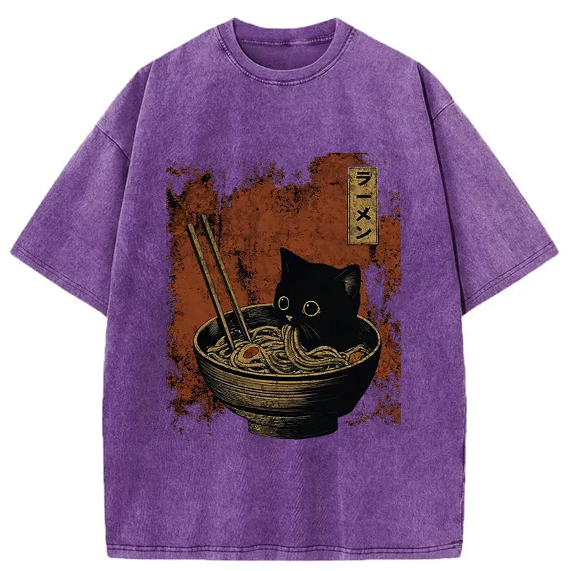 Comfortable Unisex Cat Ramen T-Shirt for Daily Wear