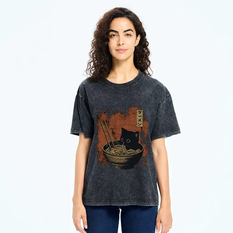 Retro Japanese Cat Ramen T-Shirt