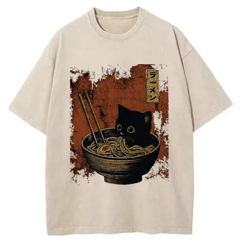 Retro Japanese Cat Ramen T-Shirt