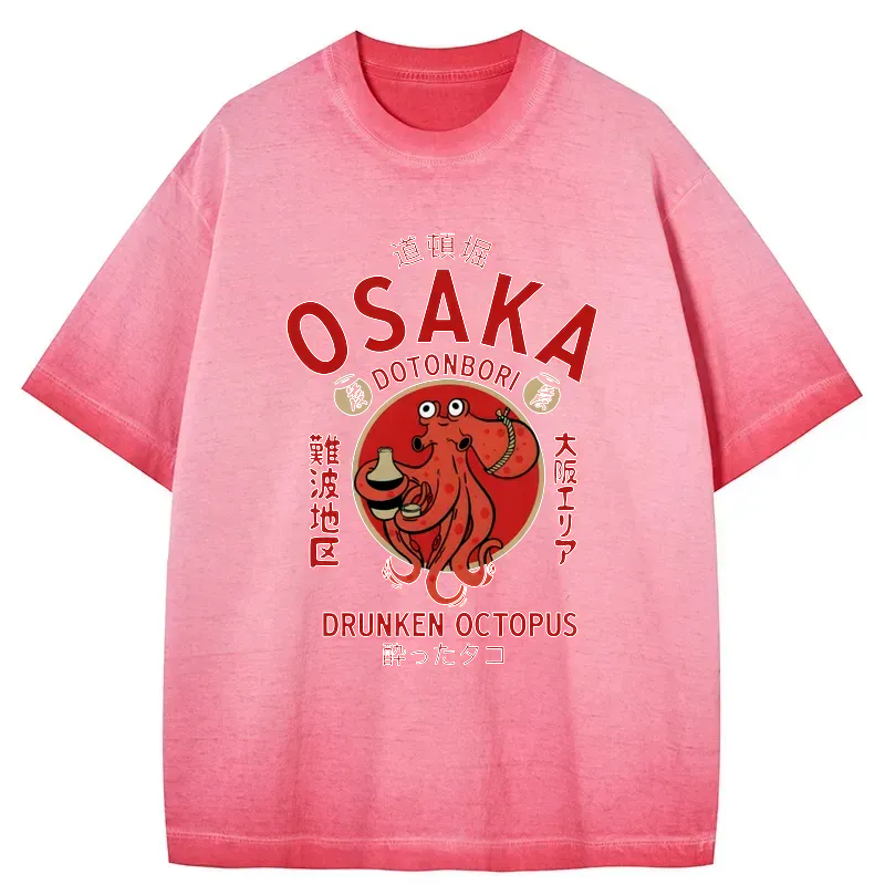 Kyoto-Lion Drunken Octopus Japan Gradient Washed T-Shirt